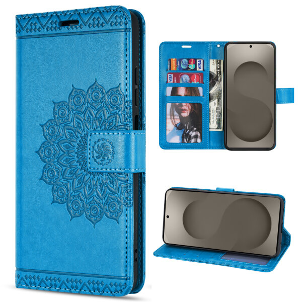 Hülle für Samsung Galaxy S26 Ultra Wallet Case Kartenfächern & Standfunktion in Mandala Blau