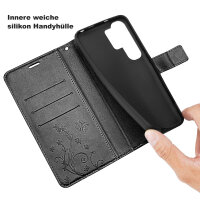 Hülle für Samsung Galaxy S26 Ultra Wallet Case Kartenfächern & Standfunktion in Blume Schwarz