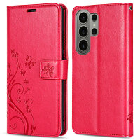 Hülle für Samsung Galaxy S26 Ultra Wallet Case Kartenfächern & Standfunktion in Blume Rot