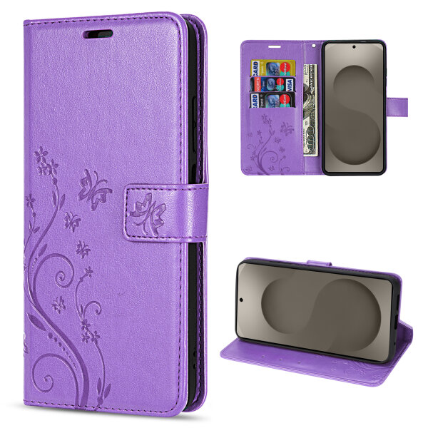 Hülle für Samsung Galaxy S26 Ultra Wallet Case Kartenfächern & Standfunktion in Blume Lila