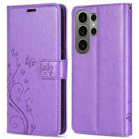Hülle für Samsung Galaxy S26 Ultra Wallet Case Kartenfächern & Standfunktion in Blume Lila
