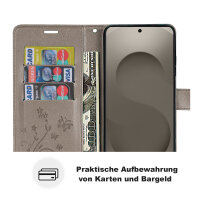 Hülle für Samsung Galaxy S26 Ultra Wallet Case Kartenfächern & Standfunktion in Blume Grau
