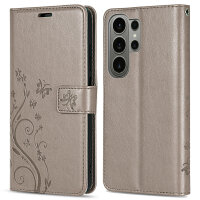 Hülle für Samsung Galaxy S26 Ultra Wallet Case Kartenfächern & Standfunktion in Blume Grau