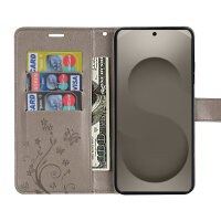 Hülle für Samsung Galaxy S26 Ultra Wallet Case Kartenfächern & Standfunktion in Blume Grau