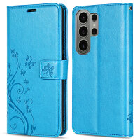 Hülle für Samsung Galaxy S26 Ultra Wallet Case Kartenfächern & Standfunktion in Blume Blau