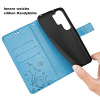 Hülle für Samsung Galaxy S26 Ultra Wallet Case Kartenfächern & Standfunktion in Blume Blau