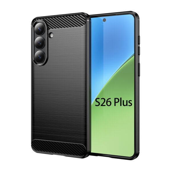 Carbon Hülle für Samsung Galaxy S26+ Handyhülle Back Cover Handy Tasche Bumper in Schwarz