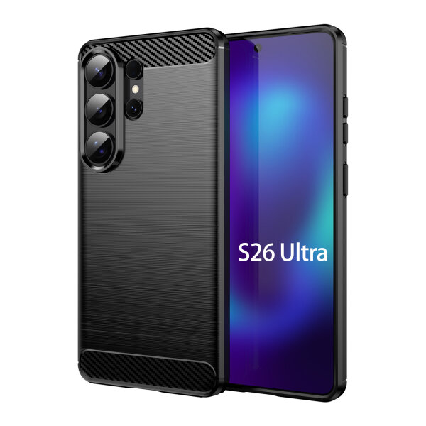 Carbon Hülle für Samsung Galaxy S26 Ultra Handyhülle Back Cover Handy Tasche Bumper Schwarz