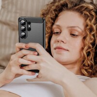 Carbon Hülle für Samsung Galaxy S26 Ultra Handyhülle Back Cover Handy Tasche Bumper Schwarz