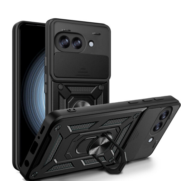 Outdoor Panzer Hülle für Google Pixel 10A Handyhülle mit Kameraschutz Ringhalter Cover Schwarz