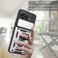 Outdoor Panzer Hülle für Google Pixel 10A Handyhülle mit Kameraschutz Ringhalter Cover Silber