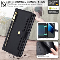 Handykette Google Pixel 10A Hülle mit Band Handyhülle Kartenfächer PU Leder Umhängetasche in Schwarz