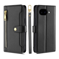 Handykette Google Pixel 10A Hülle mit Band Handyhülle Kartenfächer PU Leder Umhängetasche in Schwarz