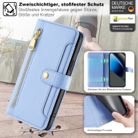 Handykette Google Pixel 10A Hülle mit Band Handyhülle Kartenfächer PU Leder Umhängetasche in Hellblau