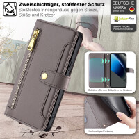 Handykette Google Pixel 10A Hülle mit Band Handyhülle Kartenfächer PU Leder Umhängetasche in Grau