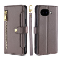 Handykette Google Pixel 10A Hülle mit Band Handyhülle Kartenfächer PU Leder Umhängetasche in Grau