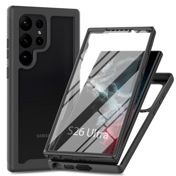 360 Grad Hülle mit eingebautem Displayschutz für Samsung Galaxy S26 Ultra Bumper Schwarz