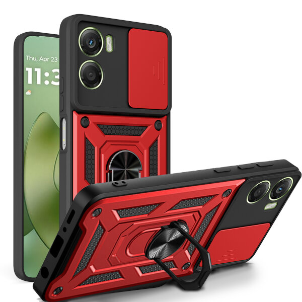 Outdoor Panzer Hülle für Motorola Moto G06 / G06 Power Handyhülle mit Kameraschutz Ringhalter Rot