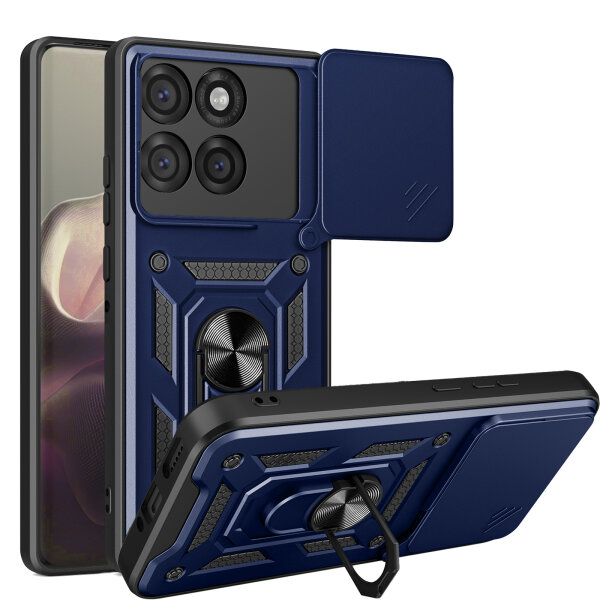 Outdoor Panzer Hülle für Motorola Edge 60 Pro Handyhülle mit Kameraschutz Ringhalter Blau