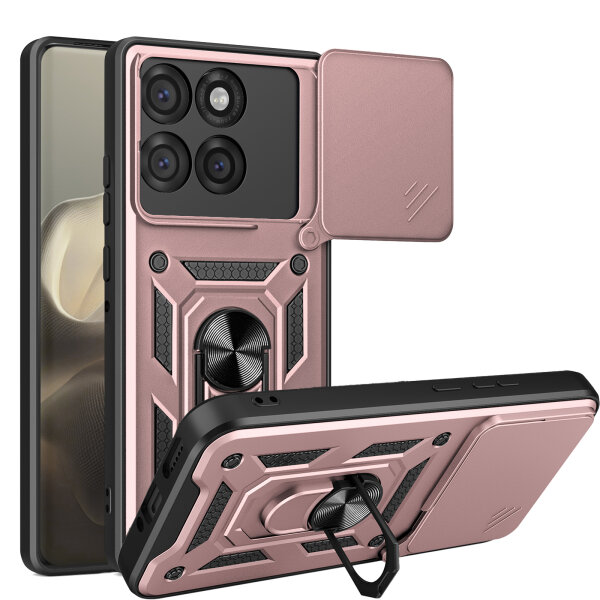 Outdoor Panzer Hülle für Motorola Edge 60 Pro Handyhülle mit Kameraschutz Ringhalter Rosegold