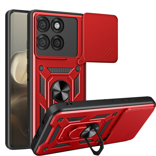 Outdoor Panzer Hülle für Motorola Edge 60 Pro Handyhülle mit Kameraschutz Ringhalter Rot