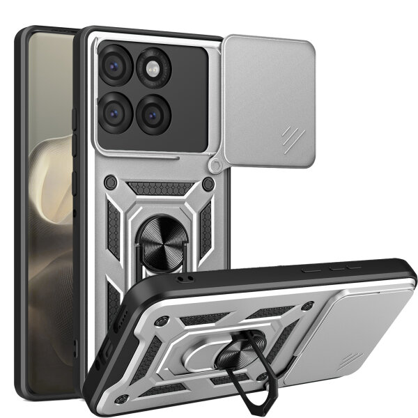 Outdoor Panzer Hülle für Motorola Edge 60 Pro Handyhülle mit Kameraschutz Ringhalter Silber