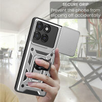 Outdoor Panzer Hülle für Motorola Edge 60 Pro Handyhülle mit Kameraschutz Ringhalter Silber