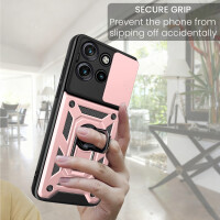 Outdoor Panzer Hülle für Motorola Edge 60 Neo Handyhülle mit Kameraschutz Ringhalter Rosegold