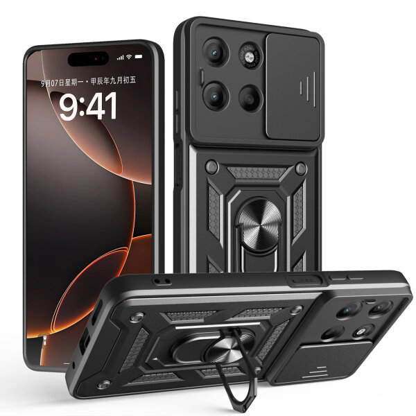 Outdoor Panzer Hülle für Motorola Moto G17 Handyhülle mit Kameraschutz Ringhalter Schwarz