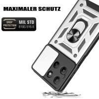 Outdoor Panzer Hülle für Motorola Moto G17 Handyhülle mit Kameraschutz Ringhalter Silber