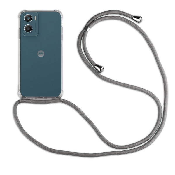 Handykette für Motorola Moto G06 / G06 Power Hülle mit Band Case Kordel in Grau