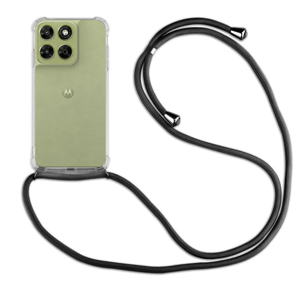 Handykette für Motorola Moto G67 / G77 Hülle mit Band Case Kordel in Schwarz