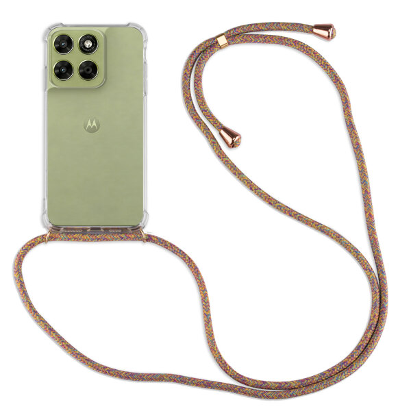 Handykette für Motorola Moto G67 / G77 Hülle mit Band Case Kordel in Rainbow