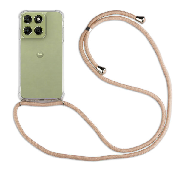 Handykette für Motorola Moto G67 / G77 Hülle mit Band Case Kordel in Beige / Braun