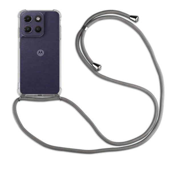 Handykette für Motorola Moto G17 Hülle mit Band Case Kordel in Grau