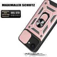 Panzer Hülle für iPhone 17E Handyhülle mit Kameraschutz Ringhalter Rosegold
