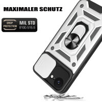Panzer Hülle für iPhone 17E Handyhülle mit Kameraschutz Ringhalter Silber