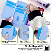 Handykette iPhone 17E Hülle mit Band Handyhülle Kartenfächer PU Leder Umhängetasche Hellblau