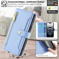 Handykette iPhone 17E Hülle mit Band Handyhülle Kartenfächer PU Leder Umhängetasche Hellblau