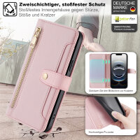 Handykette iPhone 17E Hülle mit Band Handyhülle Kartenfächer PU Leder Umhängetasche Rosa
