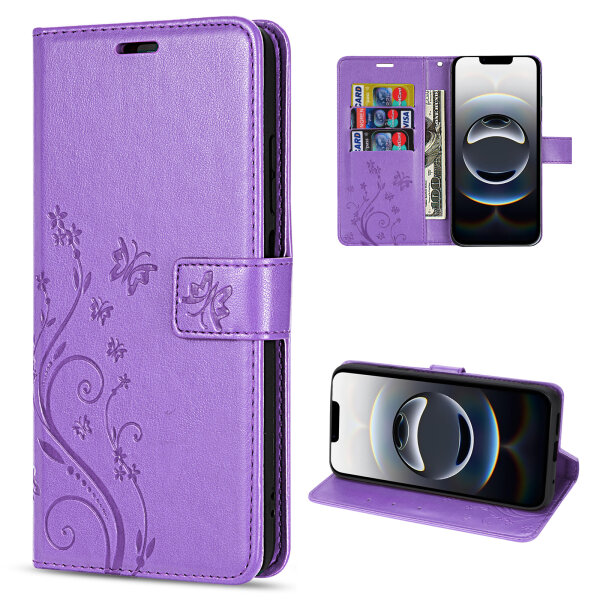 Hülle für iPhone 17E Handy Tasche Handyhülle Schutzhülle Klapphülle Blume Lila