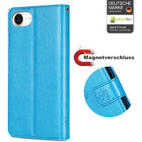 Hülle für iPhone 17E Handy Tasche Handyhülle Schutzhülle Klapphülle Blume Blau