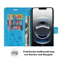 Hülle für iPhone 17E Handy Tasche Handyhülle Schutzhülle Klapphülle Blume Blau