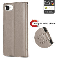 Hülle für iPhone 17E Handy Tasche Handyhülle Schutzhülle Klapphülle Blume Grau