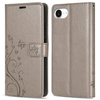 Hülle für iPhone 17E Handy Tasche Handyhülle Schutzhülle Klapphülle Blume Grau