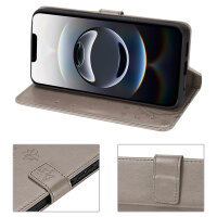 Hülle für iPhone 17E Handy Tasche Handyhülle Schutzhülle Klapphülle Blume Grau