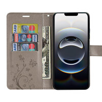 Hülle für iPhone 17E Handy Tasche Handyhülle Schutzhülle Klapphülle Blume Grau