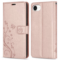 Hülle für iPhone 17E Handy Tasche Handyhülle Schutzhülle Klapphülle Blume Rosegold