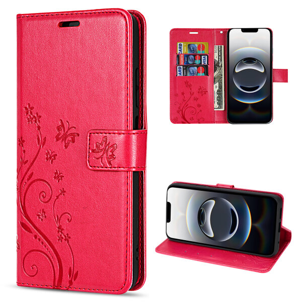 Hülle für iPhone 17E Handy Tasche Handyhülle Schutzhülle Klapphülle Blume Rot