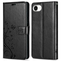 Hülle für iPhone 17E Handy Tasche Handyhülle Schutzhülle Klapphülle Blume Schwarz